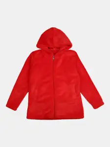 V-Mart Girls Red Cotton Hooded Sweatshirt