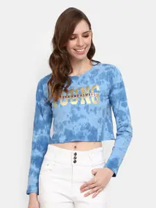 V-Mart Blue Pure Cotton Tie and Dye Boxy Crop Top