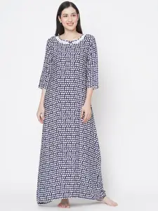 SDL by Sweet Dreams Navy Blue Printed Maxi Nightdress