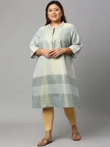 AURELIA Women Cream-Coloured & Grey Abstract Woven Design Straight Fit Kurta