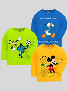 KUCHIPOO Boys Pack Of 3 Mickey & Friends Printed Long Sleeves Cotton T-shirts