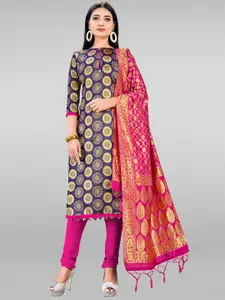 KALINI Navy Blue & Pink Unstitched Dress Material