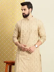 House of Pataudi Men Embroidered Angrakha Sequinned Jashn Kurta with Trousers