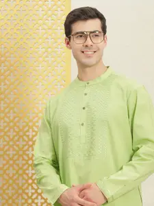 House of Pataudi  Jashn Pure Cotton Yoke Design Sequinned Kurta