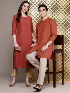 House of Pataudi Men Pure Cotton Solid Straight Mandarin Collar Rozana Kurta
