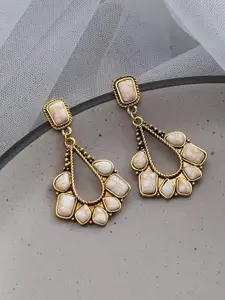 SOHI Cream-Coloured & Gold-Plated Contemporary Drop Earrings