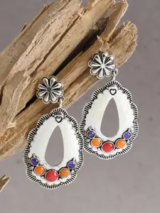 SOHI White & Orange Contemporary Silver Plated Drop Earrings