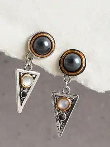 SOHI Grey & White Contemporary Silver Plated Drop Earrings