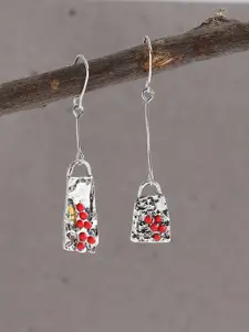 SOHI Red Contemporary Silver Plated Drop Earrings