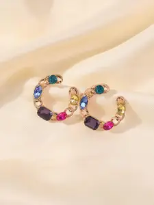 Young & Forever Blue & Gold Plated Crystals Half Hoop Earrings