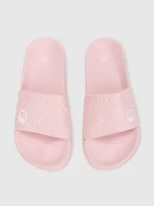 United Colors of Benetton Women Pink & White Self-Design Sliders
