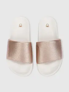 United Colors of Benetton Women Gold-Toned & White Solid Sliders