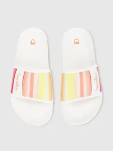 United Colors of Benetton Women White & Yellow Striped Sliders