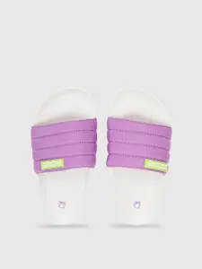 United Colors of Benetton Women White & Purple Solid Sliders