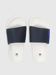 United Colors of Benetton Women White & Navy Blue Solid Sliders