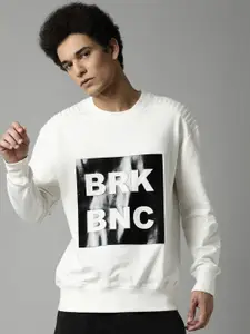 Breakbounce Men Off White Printed Pure Cotton Sweatshirt