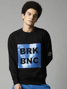 Breakbounce Men Black Printed Pure Cotton Sweatshirt