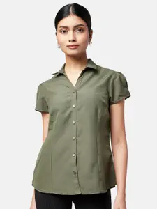 Annabelle by Pantaloons Women Olive Green Formal Shirt