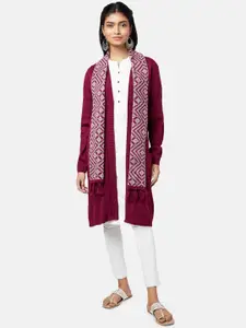 RANGMANCH BY PANTALOONS Women Red & White Longline Shrug With Stole