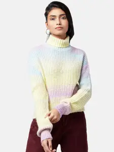 People Women Yellow & Blue Cable Knit Pullover