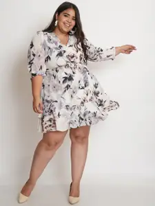 IX IMPRESSION Black & White Floral Fit And Flare Dress
