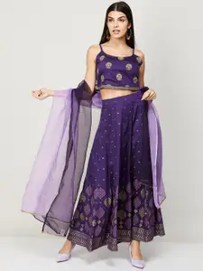 Melange by Lifestyle Purple Embroidered Ready to Wear Lehenga & Blouse With Dupatta