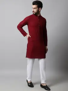 Jompers Men Maroon Floral Embroidered Chikankari Pure Cotton Kurta with Churidar