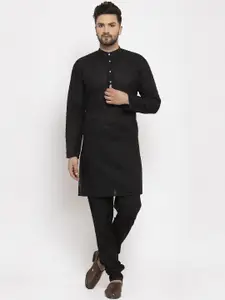 Jompers Men Black Floral Embroidered Chikankari Pure Cotton Kurta with Churidar