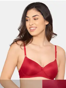 K LINGERIE Pack Of 2 Maroon & Red Lightly Padded Non Wired Bra