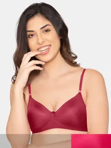 K LINGERIE Pack Of 2 Maroon & Pink Lightly Padded Non Wired Bra
