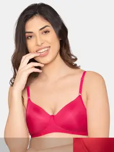 K LINGERIE Pack Of 2 Red & Pink Lightly Padded Non Wired Bra
