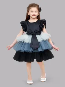 Pink Chick Girls Black Colourblocked Layered Satin Dress