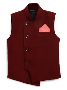 AJ Dezines Boys Maroon Solid Nehru Jacket