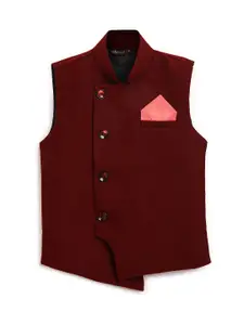 Aj DEZInES Boys Maroon Solid Nehru Jacket