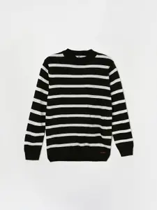 Fame Forever by Lifestyle Boys Olive Green & White Striped Acrylic Pullover Sweater