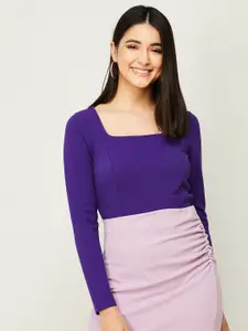 CODE by Lifestyle Women Purple Solid Fitted Top