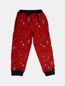 V-Mart Boys Red Printed Cotton Single Jersey Joggers
