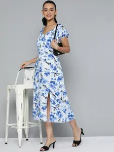 HERE&NOW Floral Print A-Line Side Slit Midi Dress