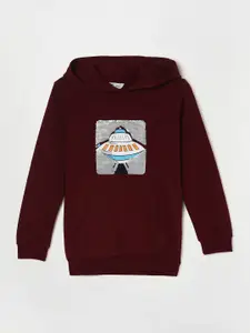 Fame Forever by Lifestyle Boys Burgundy Printed Pure Cotton Hooded Sweatshirt