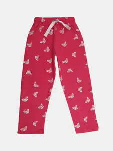V-Mart Girls Pink Printed Fleece Lounge Pants