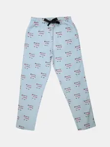 V-Mart Girls Blue Printed Fleece Lounge Pants