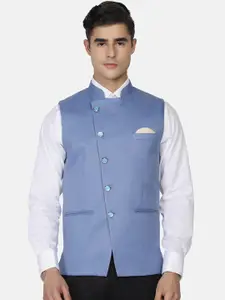 TAHVO Men Blue Solid Nehru Jacket