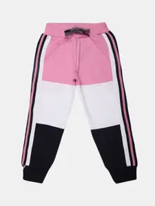 V-Mart Girls Pink & White Color blocked Fleece Lounge Pants