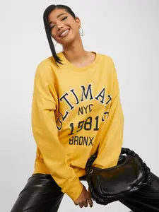 Styli Women Mustard Typography Printed Sweatshirt