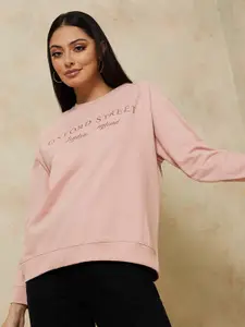 Styli Women Pink Typography Printed Sweatshirt