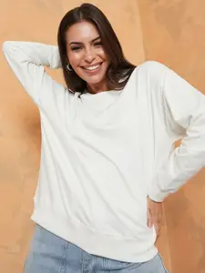 Styli Women Off White Alpha Numeric Printed Sweatshirt