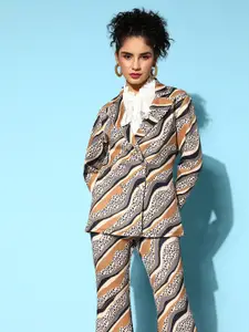 SASSAFRAS Women Brown Printed Double Breasted Blazer