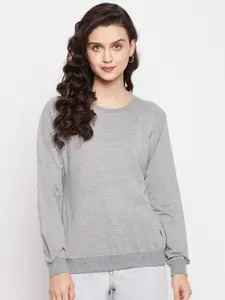 FirstKrush Women Grey Round Neck Cotton Sweatshirt