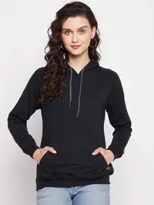 FirstKrush Women Black Hooded Cotton Sweatshirt