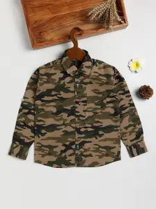 JBN Creation Boys Green Cotton Printed Camouflage Casual Shirt